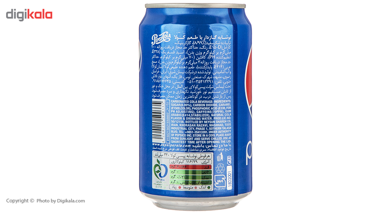 نوشابه گاز دار با طعم کولا پپسی مقدار 0.33 لیتر