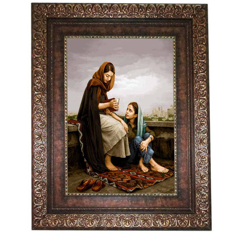 تابلو فرش ماشینی نقش نگار رضوی طرح دختر فال گیر کد 500KP