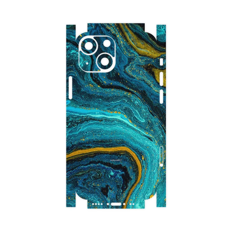برچسب پوششی ماهوت مدل Turquoise marblewith golden streaks-FullSkin مناسب برای گوشی موبایل اپل iPhone 13 Mini