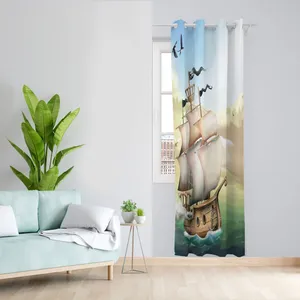  پرده مدل اتاق کودک مخمل پانچی طرح قایق رانی کد 2529 سایز 140x280 سانتی متر