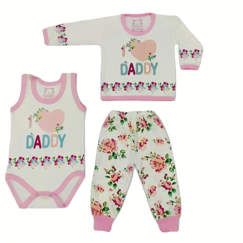 ست 3 تکه لباس نوزادی با نی نی مدل دوست دارم پدر