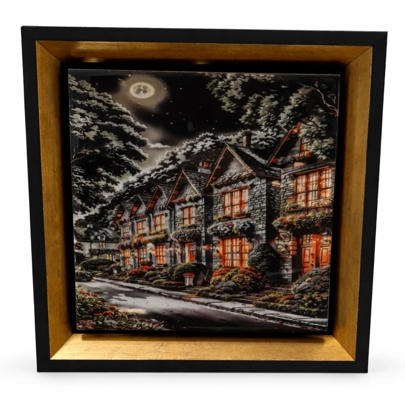 تابلو طرح خانه سنگی فریم مشکی