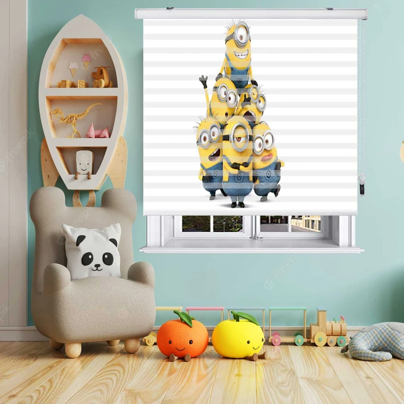 پرده زبرا زیو مدل مینیون ها K3116 سایز 150x200 سانتی متر