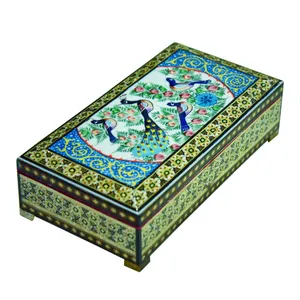 جعبه جواهرات خاتم کاری طرح گل و مرغ مدل پرستو کد 1122