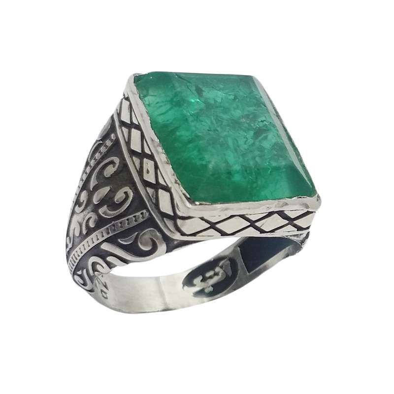 انگشتر نقره مردانه مدل زمرد هندی کد 4176335