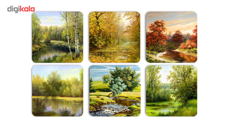 زیرلیوانی ژیوار طرح nature painting بسته 6 عددی