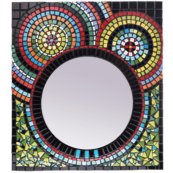 آینه گرد با قاب مستطیل شکل کاشی شکسته رنگی