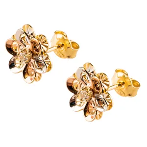 گوشواره طلا 18عیار گالری طلاچی مدل گل دوبل