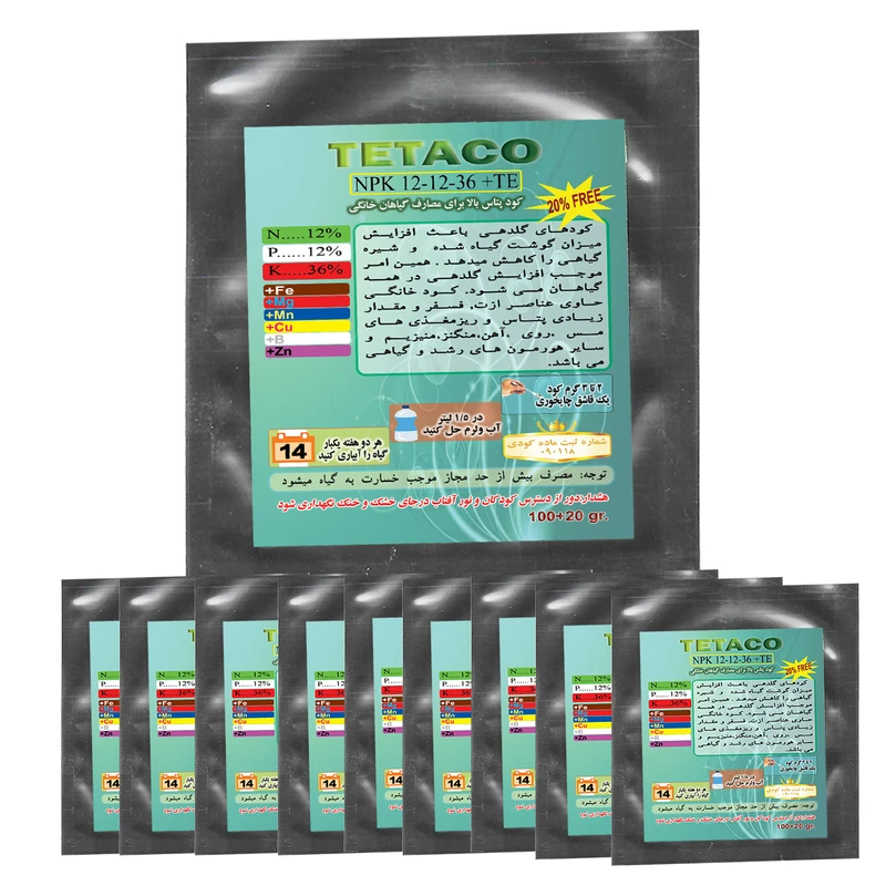 کود تتاکو مدل NPK12-12-36 بسته 100 گرمی -پک 10عددی