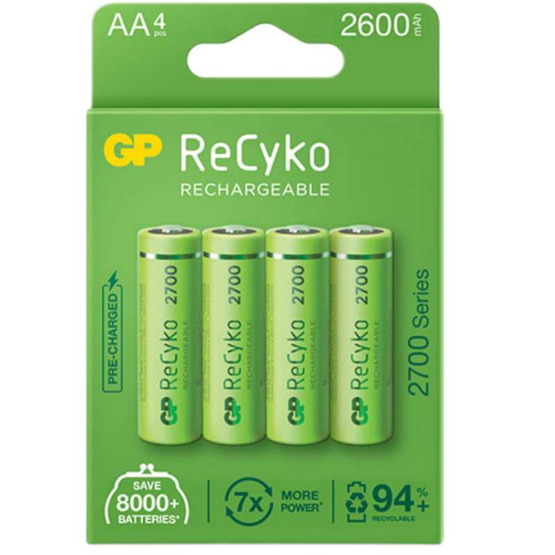 باتری قلمی قابل شارژ جی پی مدل (Rechargeable Recyko 2600 (series 2700 بسته چهار عددی