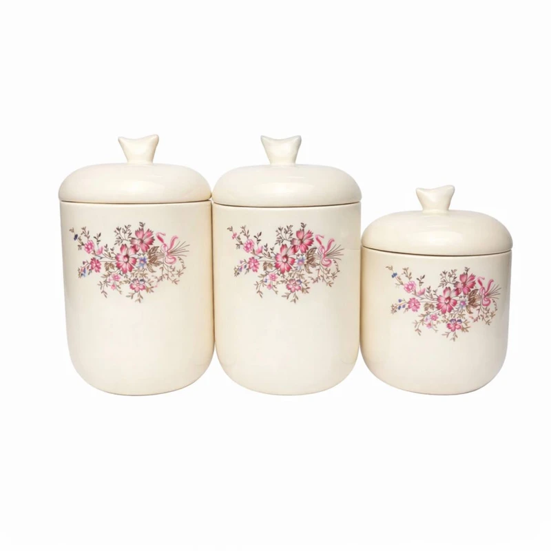 بانکه سرامیکی مدل گل طلادار مجموعه 3 عددی