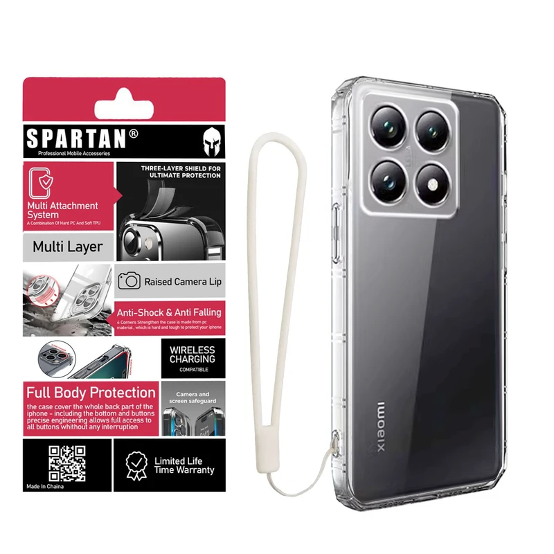کاور اسپارتان مدل Airbag Four-Sided Strap مناسب برای گوشی موبایل شیائومی Mi 14T/ 14T Pro به همراه بندآویز