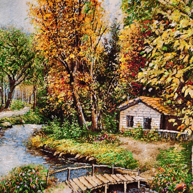 تابلو فرش دستباف طرح کلبه جنگلی مدل RAR