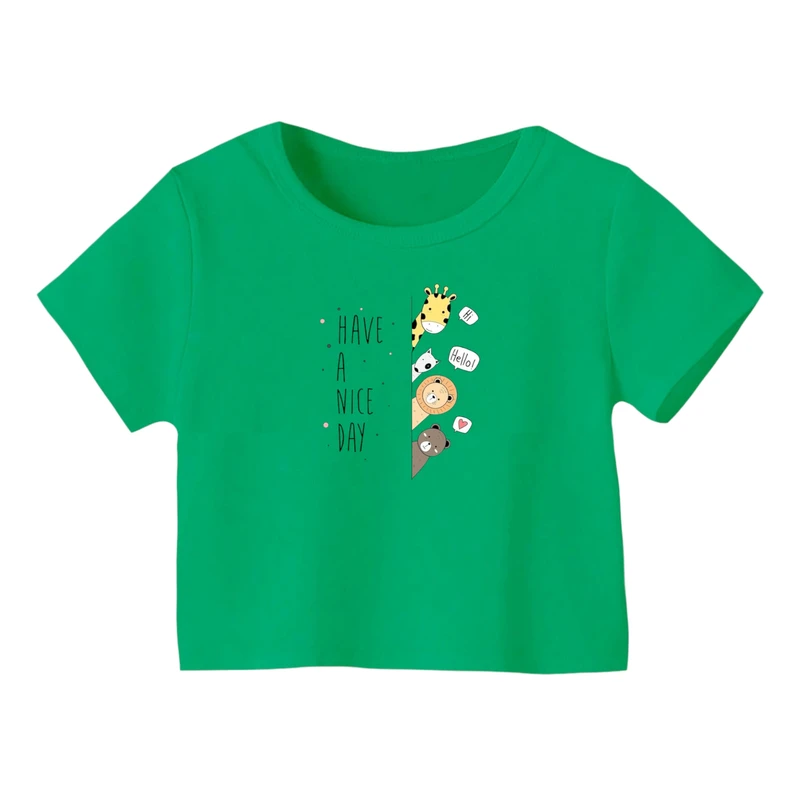 کراپ‌ تی‌شرت آستین کوتاه زنانه مدل حیوانات کد 02