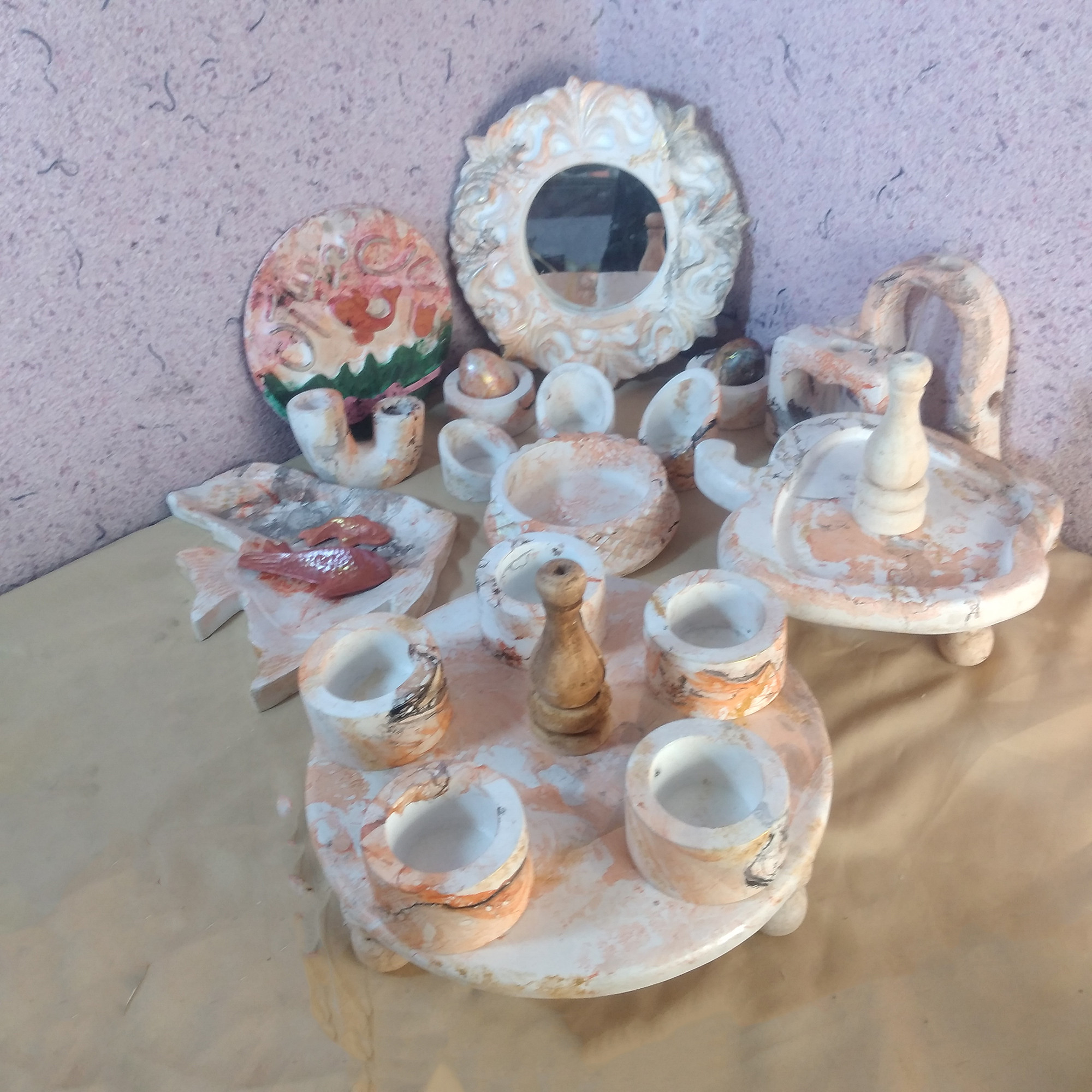 مجموعه ظروف هفت سین 8 پارچه مدل  ماربل پتینه طرح رایزر کد 2312