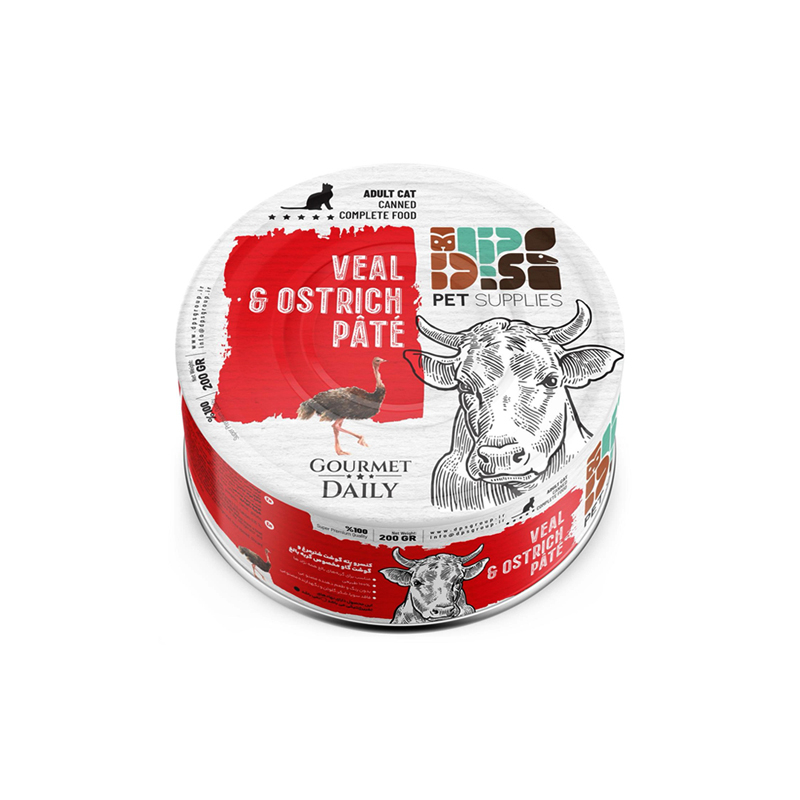 کنسرو غذای گربه بالغ دی پی اس مدل پته طعم گوشت گاو و شترمرغ وزن 200 گرم