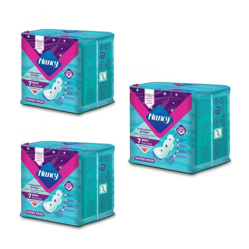  نوار بهداشتی بالدار نازک نانسی مدل MAXI سایز فوق العاده بزرگ سه بسته 7 عددی