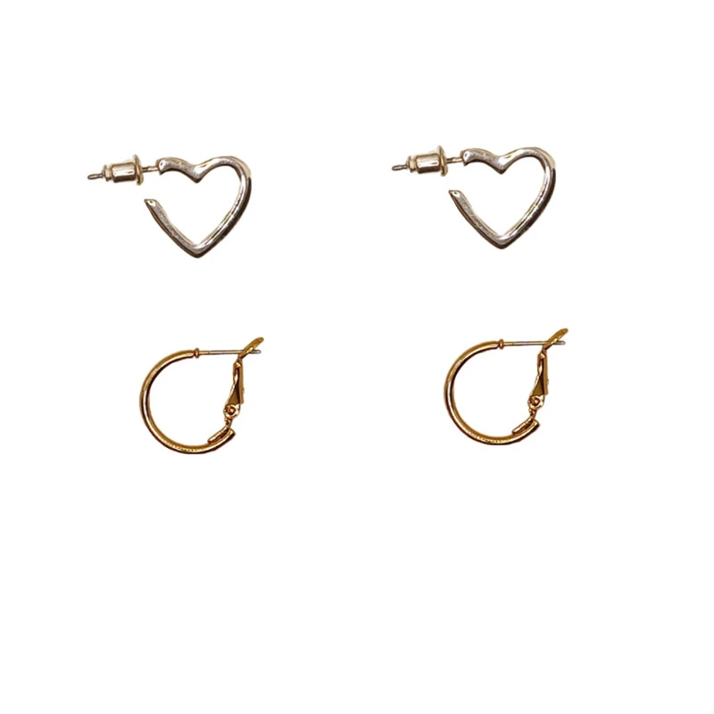 گوشواره حلقه‌ای زنانه مدل H015 مجموعه 2 عددی
