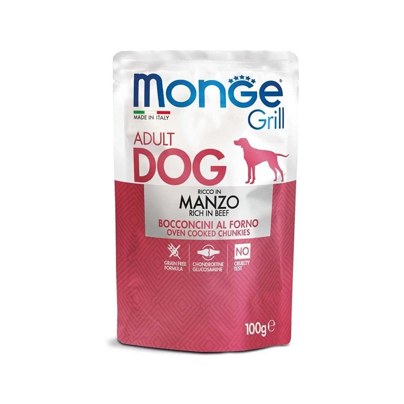 پوچ سگ مونژ مدل Monge Grill Adult با طعم گوشت گوساله وزن 100 گرم