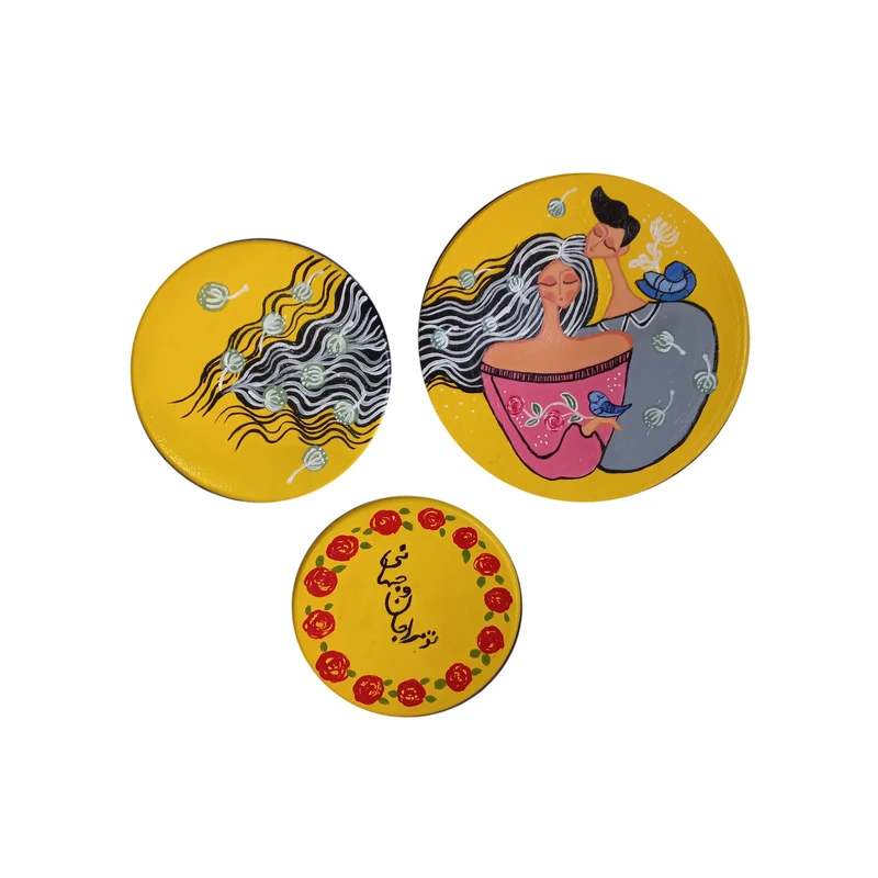 بشقاب دیوارکوب سفالی کد B3111_P مجموعه سه عددی 