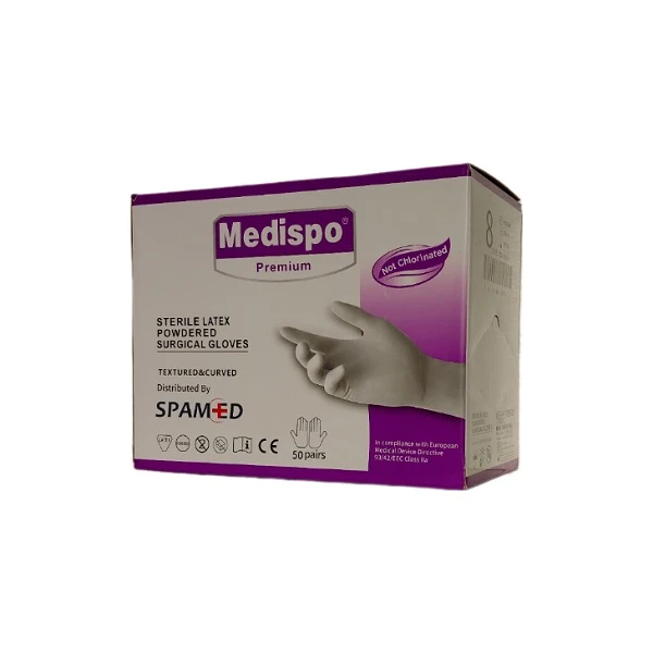 دستکش جراحی غیر پودری مدیسپو مدل پرمیوم سایز کوچک (S) بسته 50 عددی