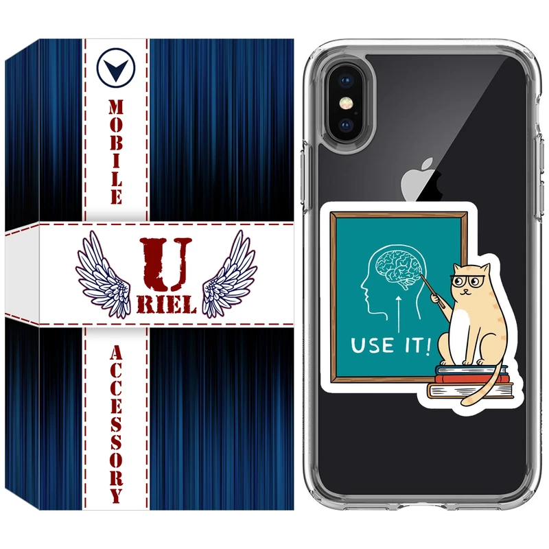 کاور یوریل قاب مدل Clear کد 95 طرح گربه عاقل مناسب برای گوشی موبایل اپل iPhone X / XS