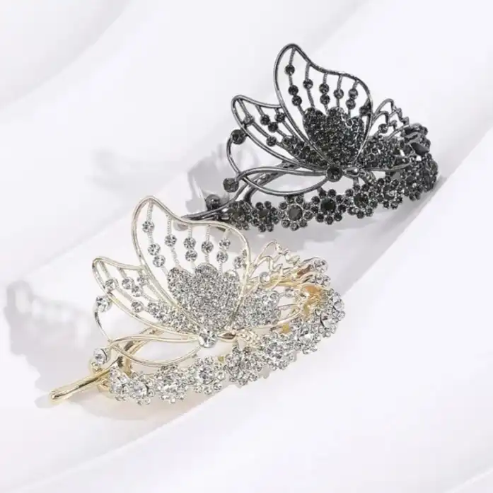 گیره مو زنانه مدل لوکس مجلسی طرح پروانه نگین دار کد brg 1886