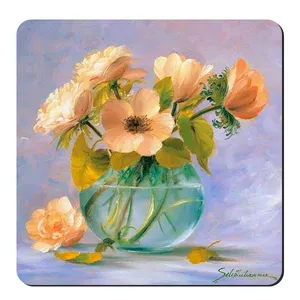  زیر لیوانی طرح نقاشی گل و گلدان کد nzl401