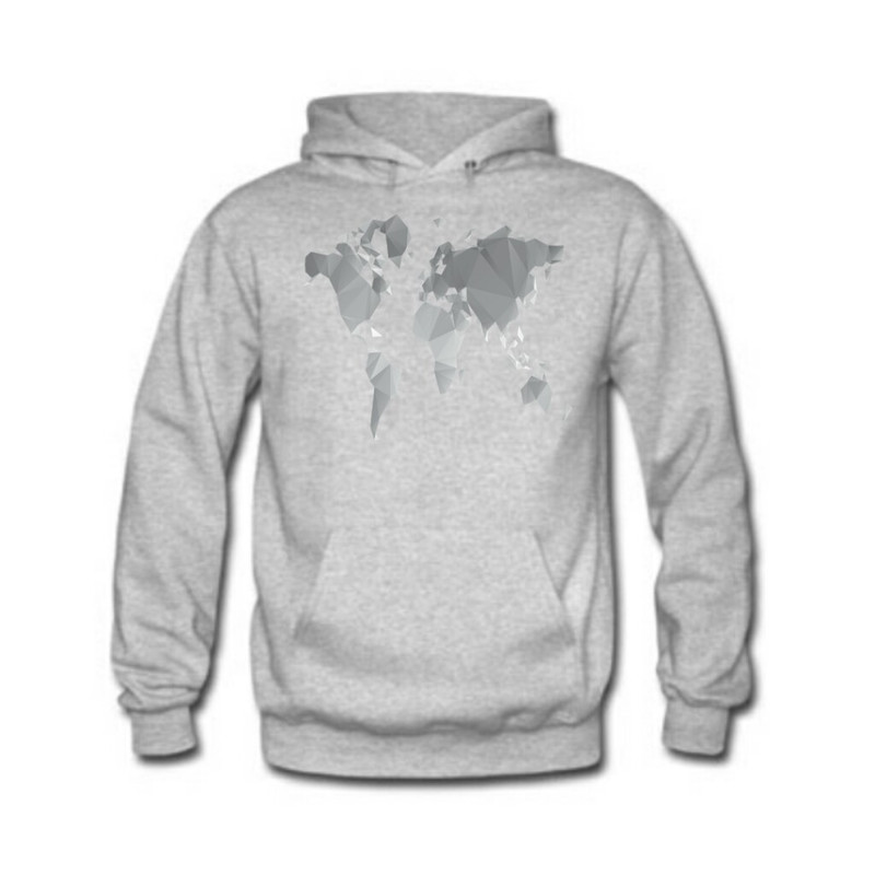 هودی مردانه طرح World Map رنگ طوسی