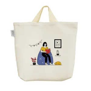 ساک خرید خندالو مدل دختر کتابخوان و گربه کد 5289