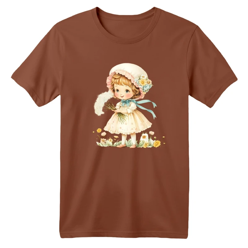 تی شرت آستین کوتاه بچگانه مدل دخترک و گل