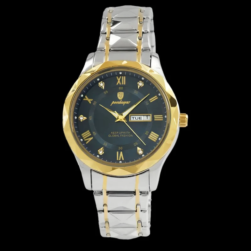 ساعت مچی عقربه‌ای کوارتز مردانه مدل دو تقویم الماسی کد 088