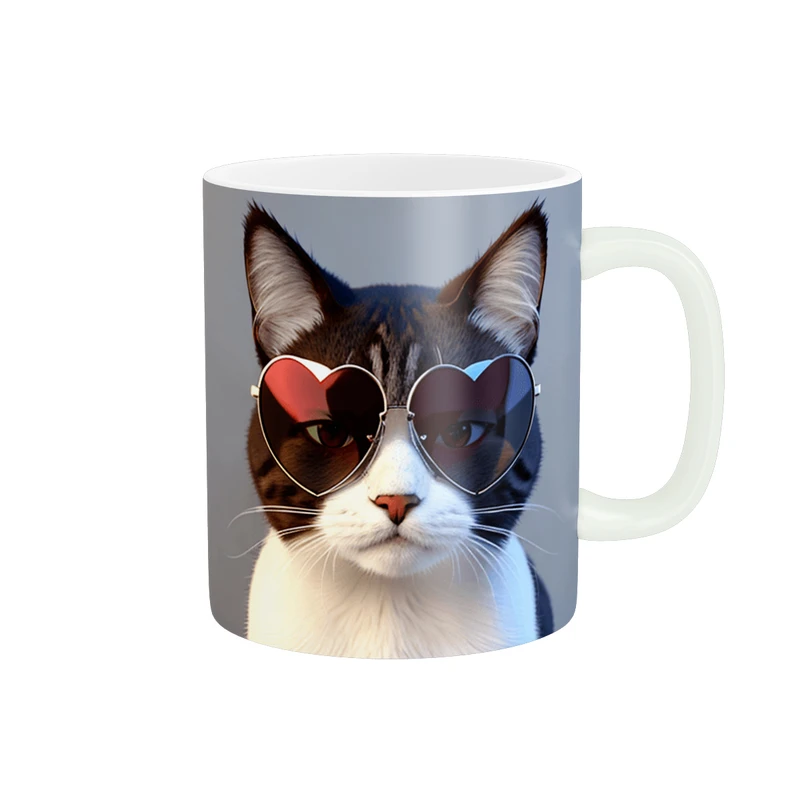 ماگ پاد آفرین طرح گربه مدل عینک قلبی کد 1251