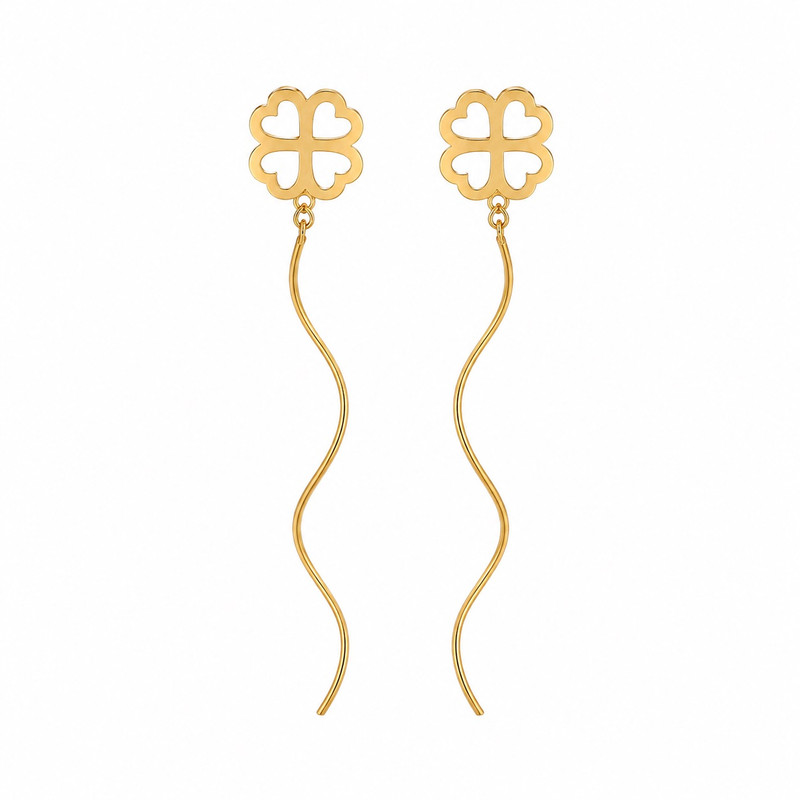 گوشواره بخیه‌ای طلا 18 عیار زنانه مان گالری مدل کرلی گل چهار پر کد EA01-0018000