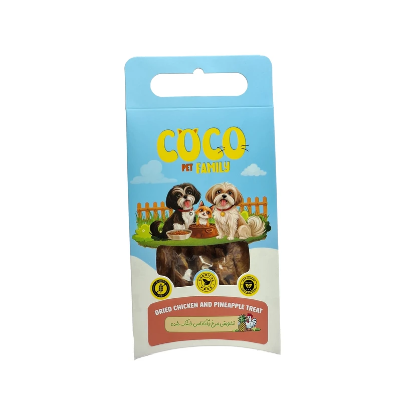 تشویقی سگ کوکو پت فامیلی مدل فیله مرغ و آناناس خشک شده ارگانیک وزن 50 گرم