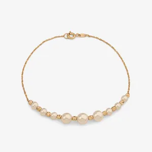 دستبند زنجیری طلا کم اجرت 18 عیار زنانه ناریا مدل گوی مروارید کد ME19-1