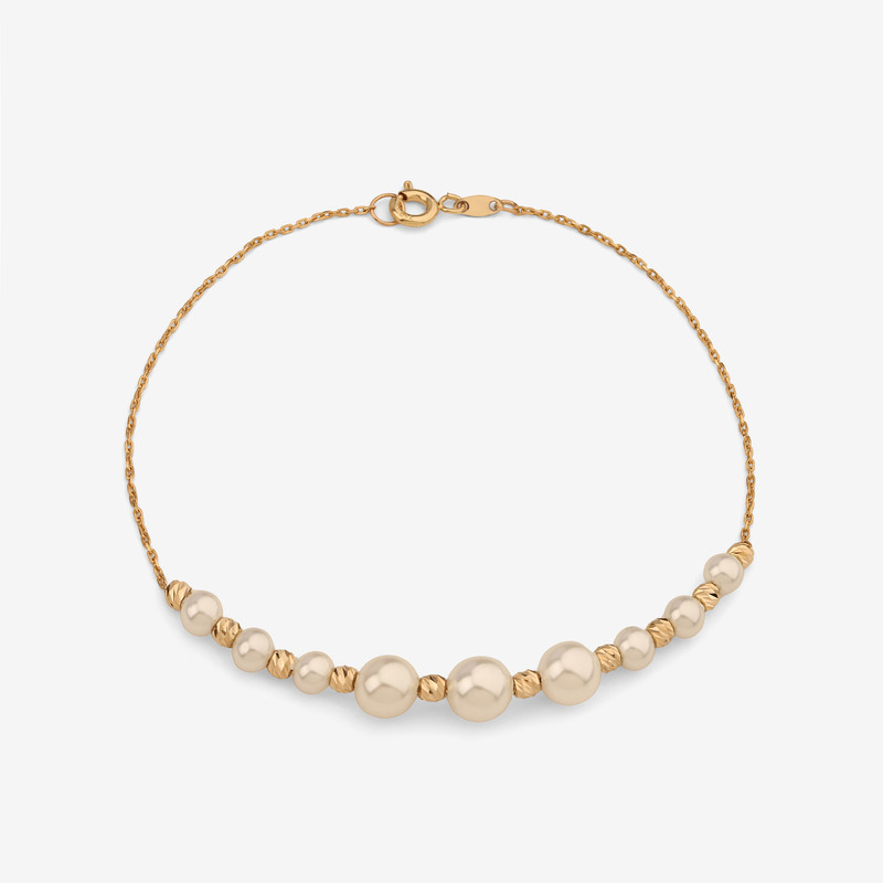 دستبند زنجیری طلا کم اجرت 18 عیار زنانه ناریا مدل گوی مروارید کد ME19-1