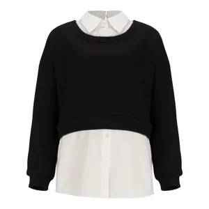 بلوز آستین بلند زنانه سرژه مدل 203359 تریکو ترکیبی رنگ مشکی