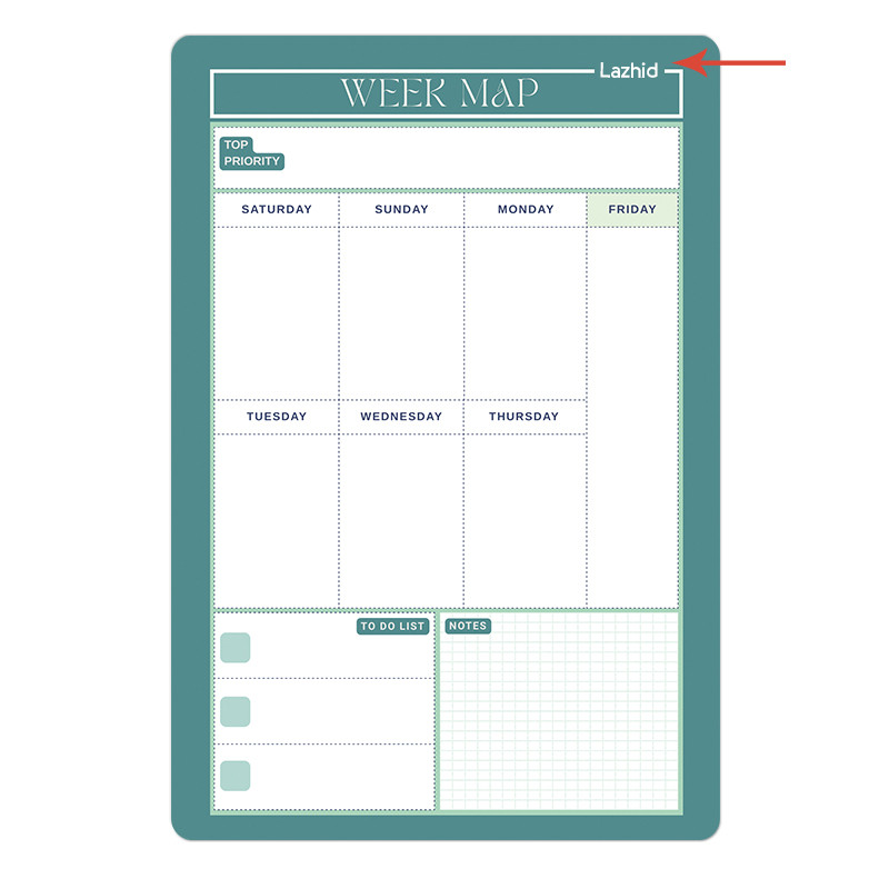 تخته وایت برد لاژید طرح پلنر هفتگی مدل آهنربایی سایز 20X30 سانتیمتر