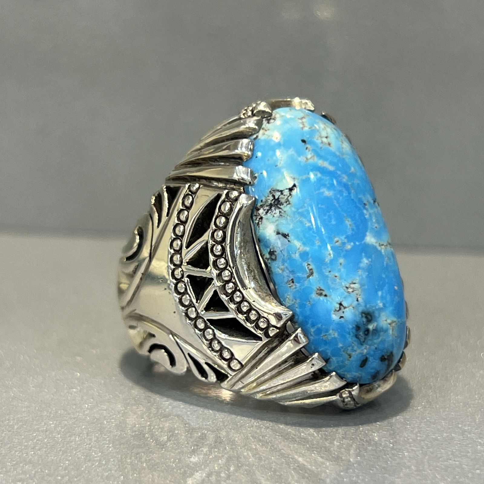 انگشتر نقره مردانه مدل اسپرت با نگین فیروزه نیشابوری 717 - - 5