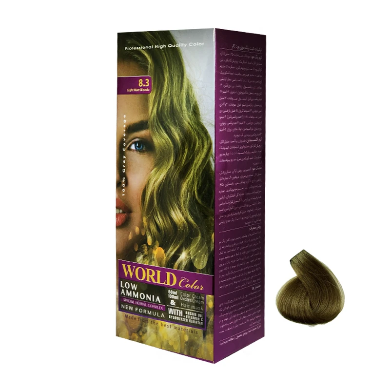 کیت رنگ مو ورد کالر شماره 8.3 حجم 60 میلی لیتر رنگ بلوند زیتونی روشن