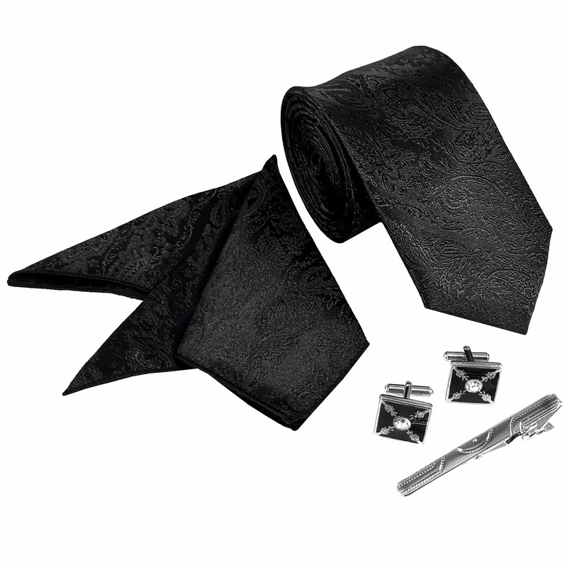 ست کراوات و دستمال جیب و دکمه سردست و گیره کراوات مردانه مدل 394B