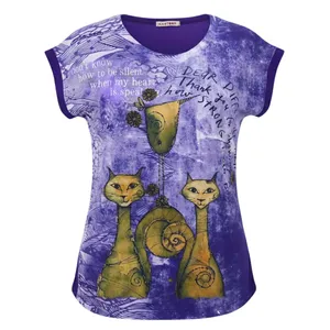 تی‌شرت آستین کوتاه راحتی زنانه طرح گربه
