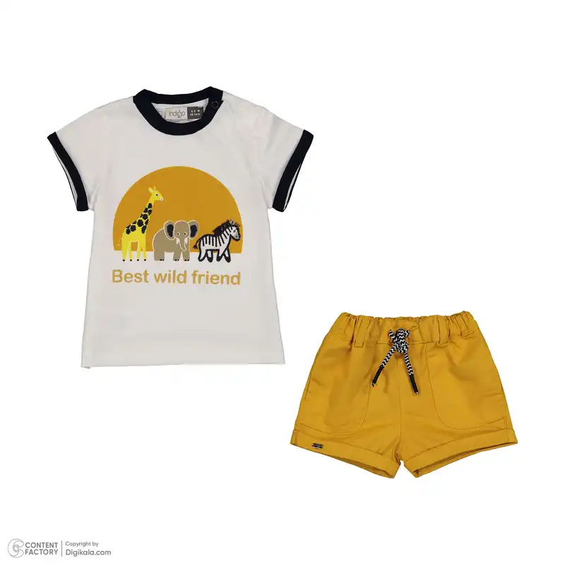 ست تی شرت و شلوارک نوزادی پسرانه ایندیگو مدل 13211 رنگ سفید