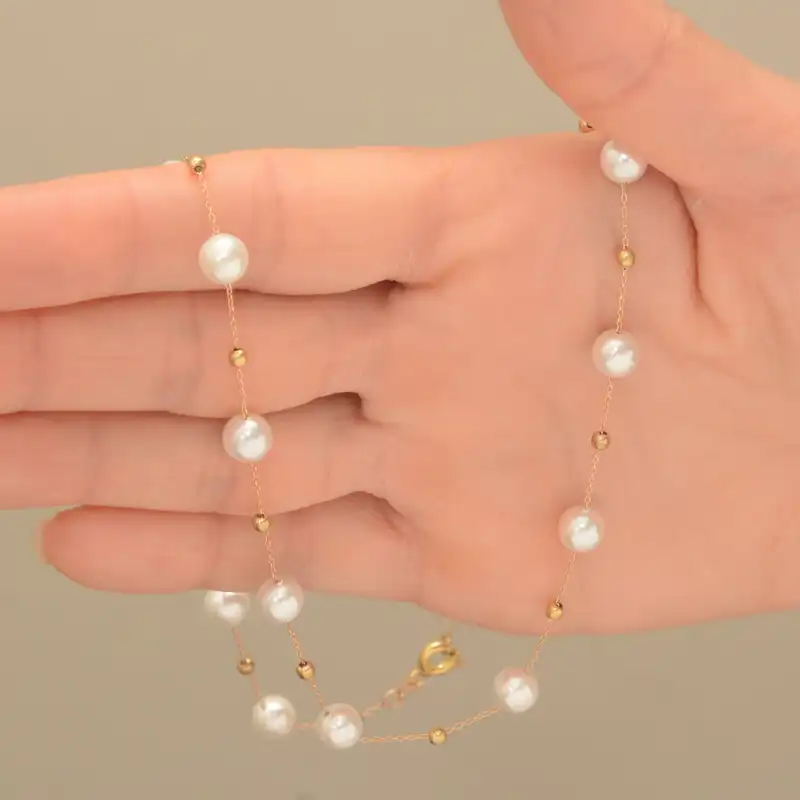 گردنبند طلا 18 عیار زنانه طلای مستجابی مدل مروارید و گوی کد 45