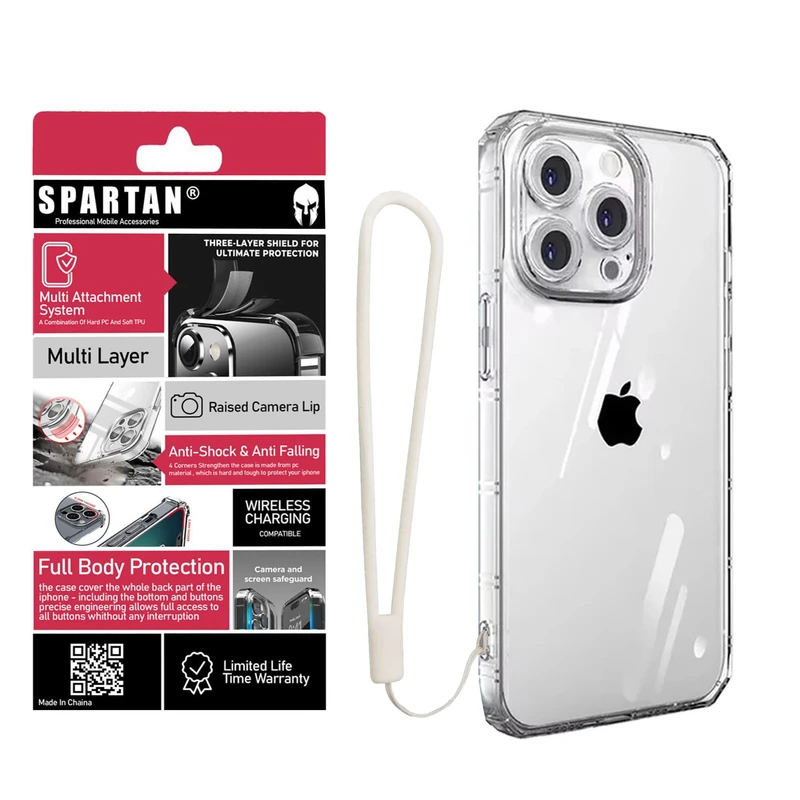 کاور اسپارتان مدل Airbag Four-Sided Strap مناسب برای گوشی موبایل اپل iPhone 13 Pro به همراه بندآویز
