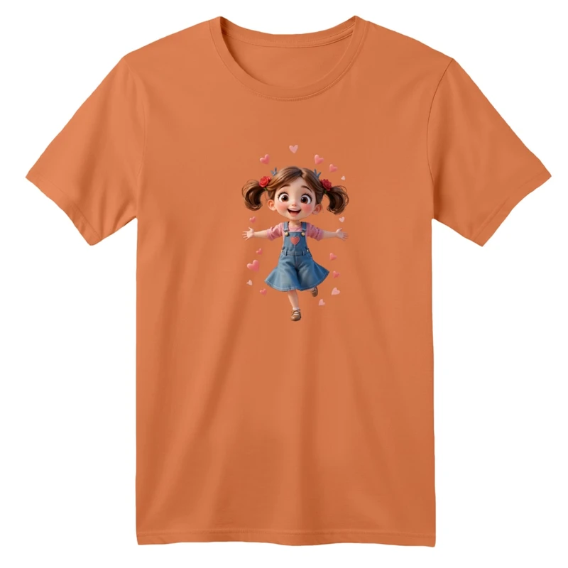 تی‌شرت آستین کوتاه لانگ یقه گرد بچگانه مدل دخترک و قلب