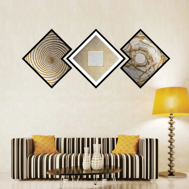 تابلو بکلیت طرح مدرن ورق طلا مدل شاین اکلیلی B-1964 مجموعه 3 عددی