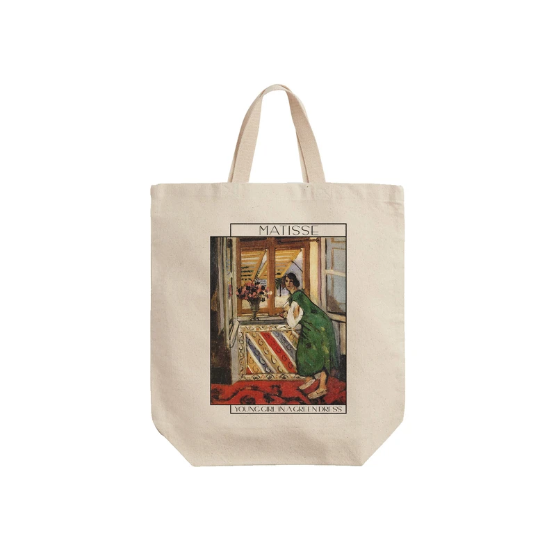 ساک خرید ترمه طراحان ایده مدل دختر جوان با لباس سبز از ماتیس کد art0701 - S