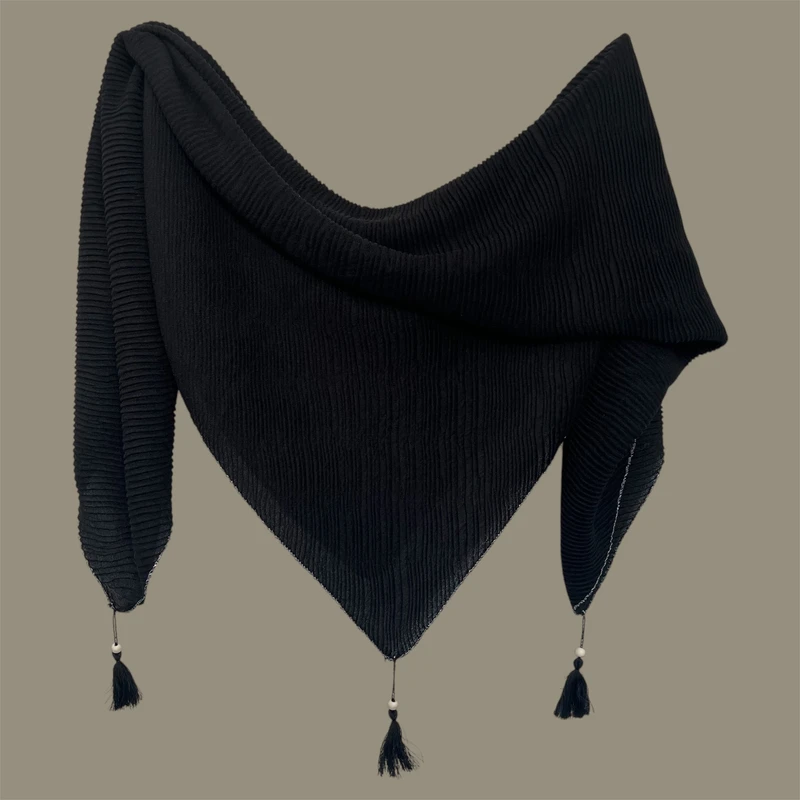 روسری زنانه مدل پلیسه کرپ مزون دوز حاشیه لمه دوزی